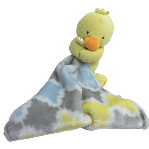 Baby Starters Duck Lovey Security Blanket Satin Rattle Ducky Yellow Gray Blue - Picture 1 of 12